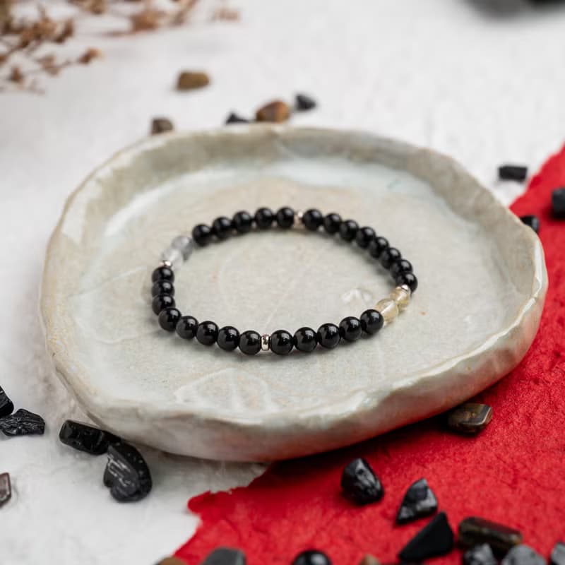 黑曜系列 6mm黑曜石黑髮晶金髮晶手串