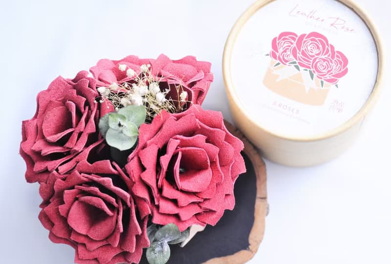 皮革玫瑰花盒 玫瑰紅 皮革DIY材料包 情人節 刻名 Leather Rose