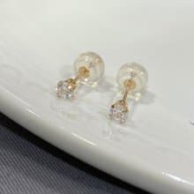 【K14 GOLD CUBIC ZILCONIA】 14金 3mm キュービック ピアス 14KP1　4月誕生石【SOLID GOLD】