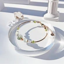 綠幽靈 月光石 橄欖石 葡萄石 14k包金 天然水晶手鍊