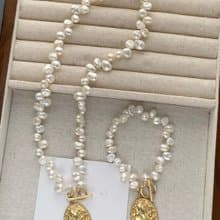 YuanPearl兩件套天然法式風格巴洛克珍珠法式牌手鍊加項鍊