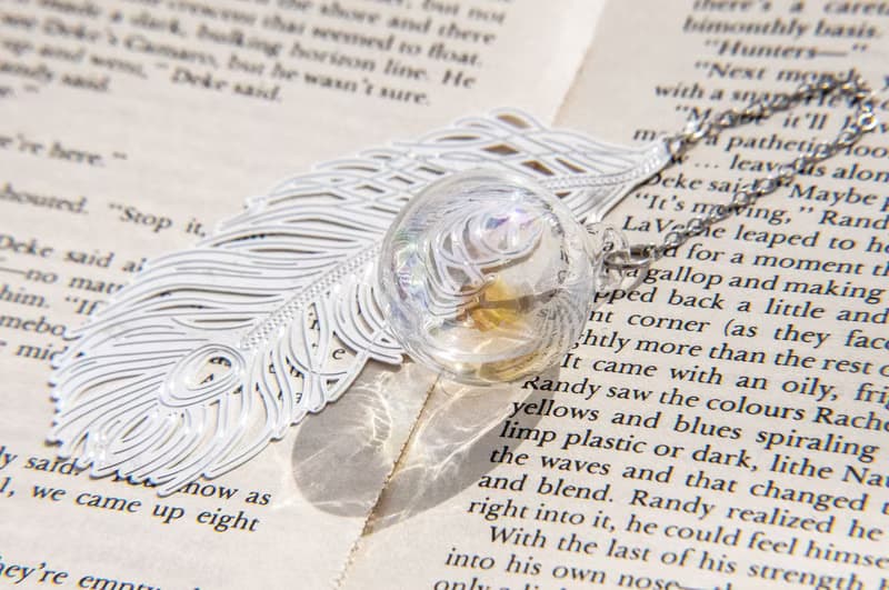 植物系 法式金屬質感玻璃球書籤 文房具-液體 羽毛 太空氣球宇宙