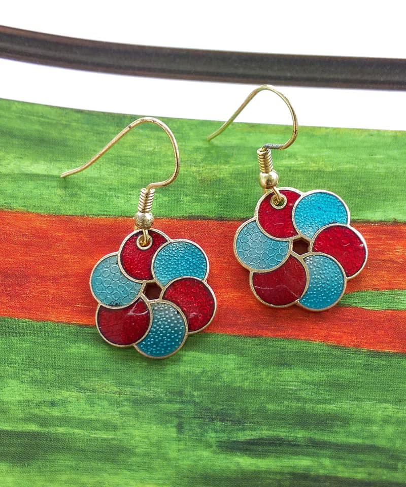 Vintage Jewelry 西洋古董飾品 景泰藍 藍紅 耳勾 針式耳環