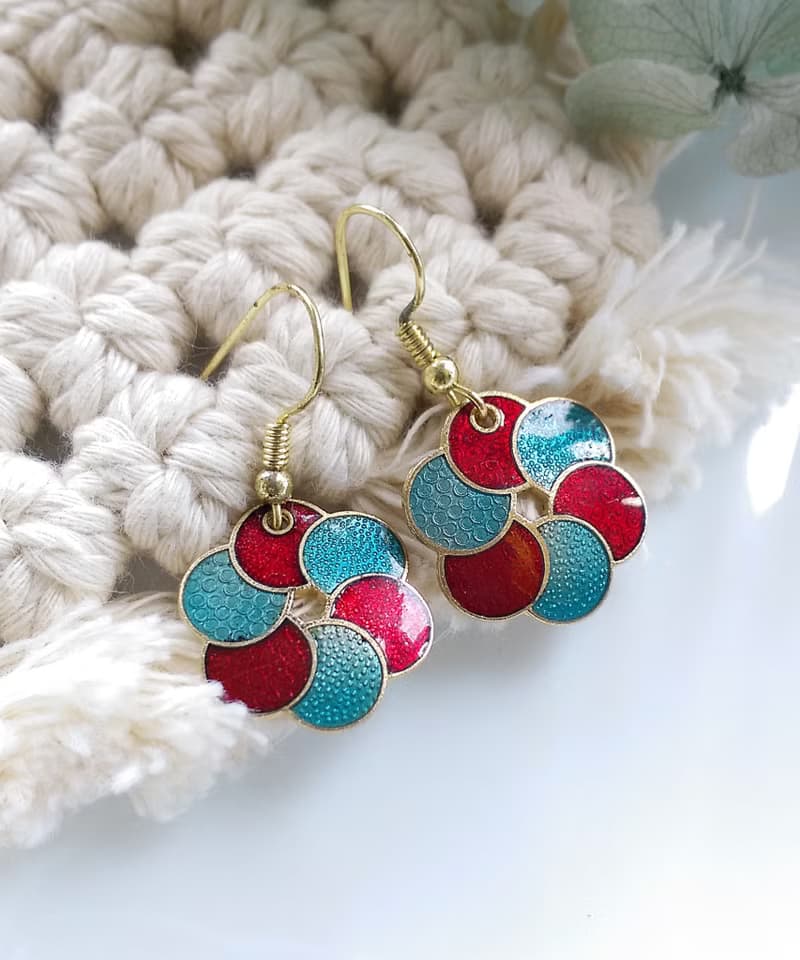 Vintage Jewelry 西洋古董飾品 景泰藍 藍紅 耳勾 針式耳環