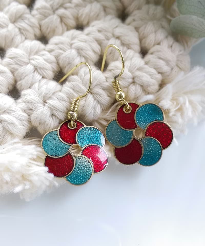 Vintage Jewelry 西洋古董飾品 景泰藍 藍紅 耳勾 針式耳環