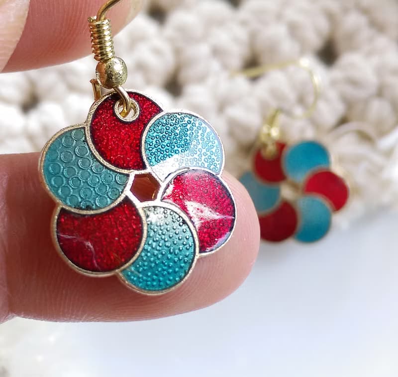 Vintage Jewelry 西洋古董飾品 景泰藍 藍紅 耳勾 針式耳環