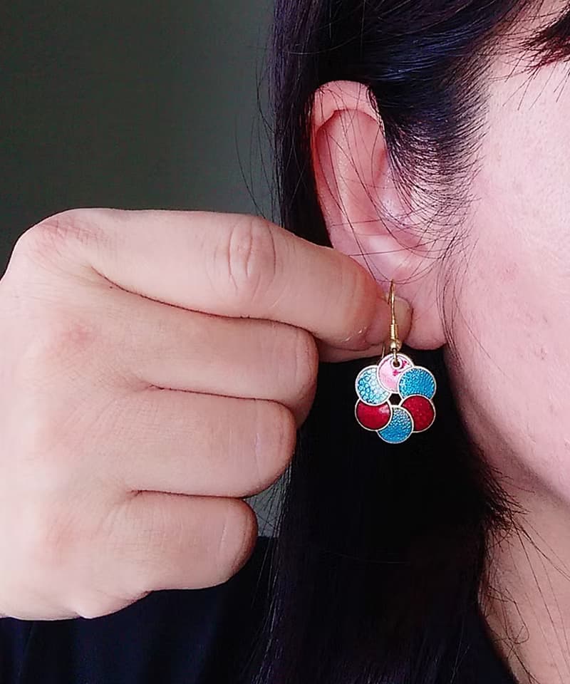Vintage Jewelry 西洋古董飾品 景泰藍 藍紅 耳勾 針式耳環