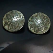 vintage jewelry  古典銀色浮雕花卉 夾式耳環