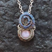 ピンクオパール ペンダント ネックレス チタン ワイヤーラッピング 金属アレルギー対応 a019