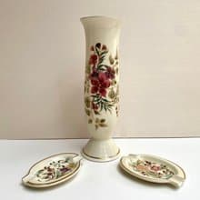 復古花瓶和兩個瓷器煙灰缸 來自匈牙利的ZSOLNAY 1950年代