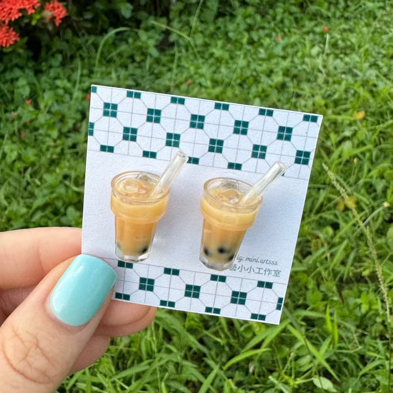 台式飲品系列- 珍珠奶茶 手作 耳環