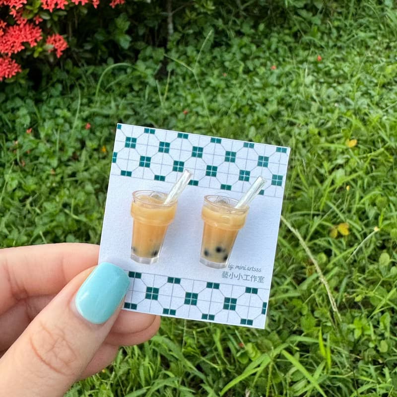 台式飲品系列- 珍珠奶茶 手作 耳環