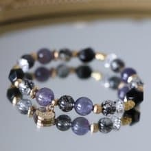 招財防小人手鍊原礦設計 /  印度洋之淚 - 血滴堇青石-黑髮晶