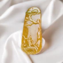 黃翡翡翠巧雕文人山水牌 | 天然緬甸玉翡翠A貨 | 送禮