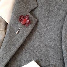 Men's lapel pin leather flower orchid, Fathers day gift for him Leather boutonni