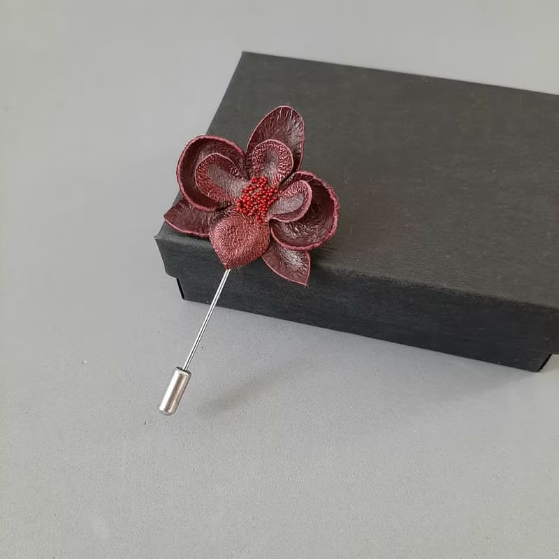 Men's lapel pin leather flower orchid, Fathers day gift for him Leather boutonni
