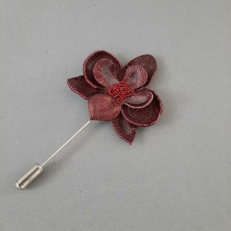 Men's lapel pin leather flower orchid, Fathers day gift for him Leather boutonni