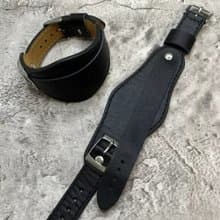 Timeless 純黑皮革真皮手男士款手錶腕帶16/18/20/22MM