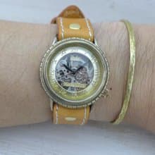 手作り腕時計 BHW068 ミシンステッチ 33mm手巻きBrass ローマ数字インデックス