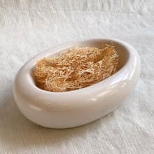 白色鵝卵石皂盒組 - 附天然絲瓜絡 出清售完為止