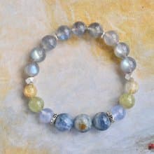 拉長石+藍晶石+綠石榴石+鈦晶+藍玉髓純銀水晶手鍊