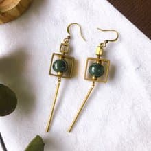 【陶藝家手作】墨綠珠光釉X方與線的合奏X手作白瓷耳環