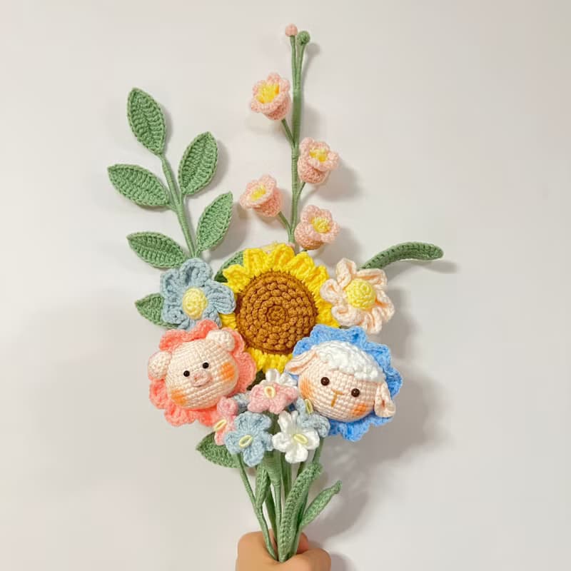 鈎針編織向日葵豬豬羊羊花花束