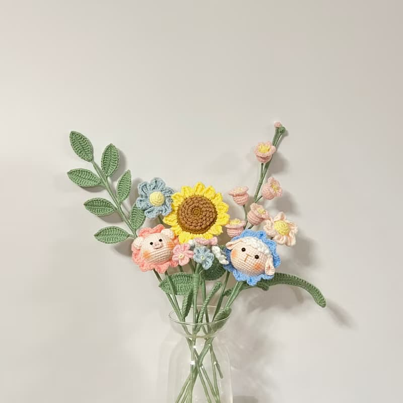 鈎針編織向日葵豬豬羊羊花花束