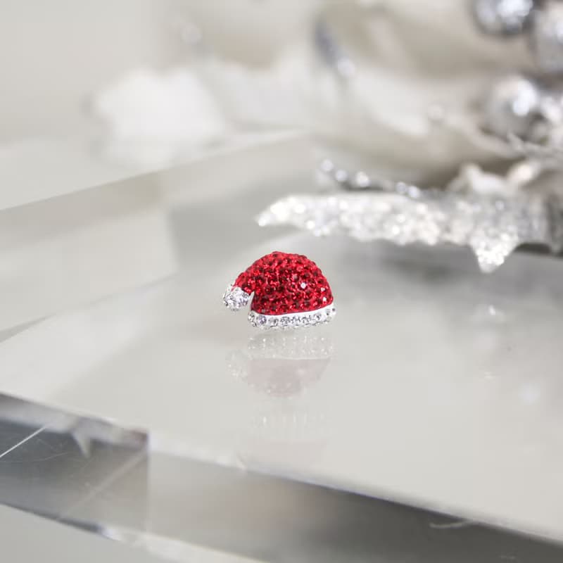 【SWS飾品】迷你聖誕帽轉珠耳環 施華洛世奇水鑽 醫療鋼 聖誕穿搭