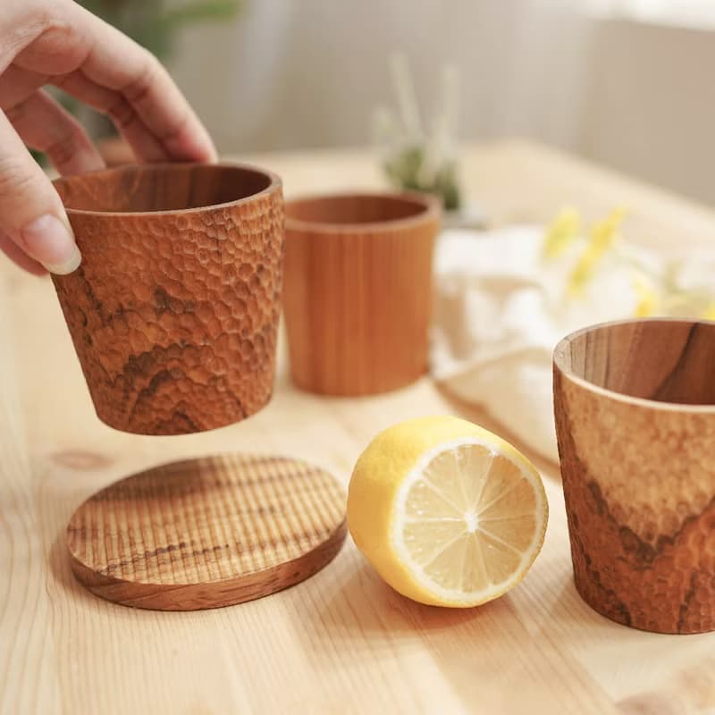 天然柚木茶杯/木杯/杯子-波點款│食用安心不上漆原木製 露營野餐