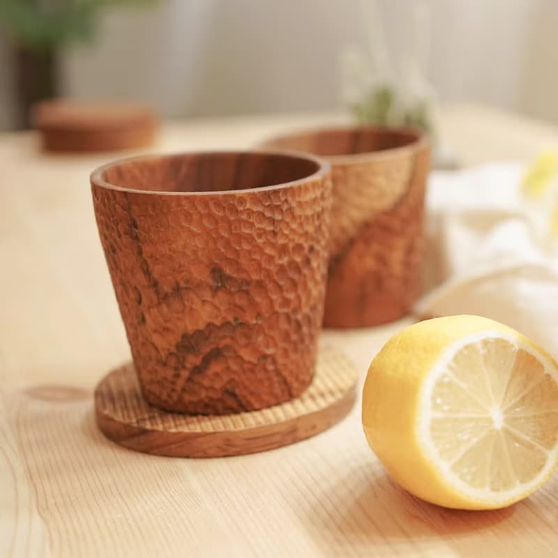 天然柚木茶杯/木杯/杯子-波點款│食用安心不上漆原木製 露營野餐
