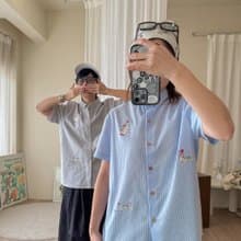 刺绣衬衫 (Embroidery Shirt) : 蓝色条纹 (Stripe) : 斑点狗