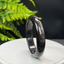 高品質 銀曜石手鐲 57MM 玉化雙天眼銀色黑曜石手環 耀眼靈動守護
