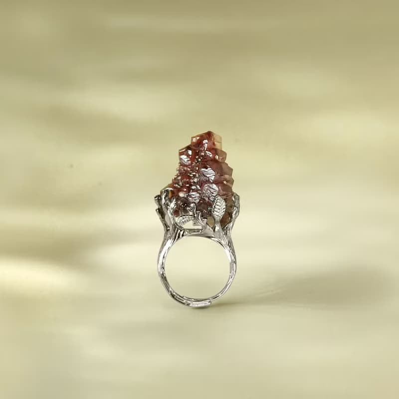 紅水晶活口戒指 隨形原石標本 晶柱塔山手工指環 S925銀 沈著冷靜