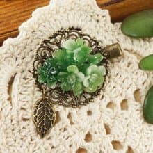 Green Flower Floral Bronze Leaf Filigree Botanical Hair Clip Brooch Pin Jewelry