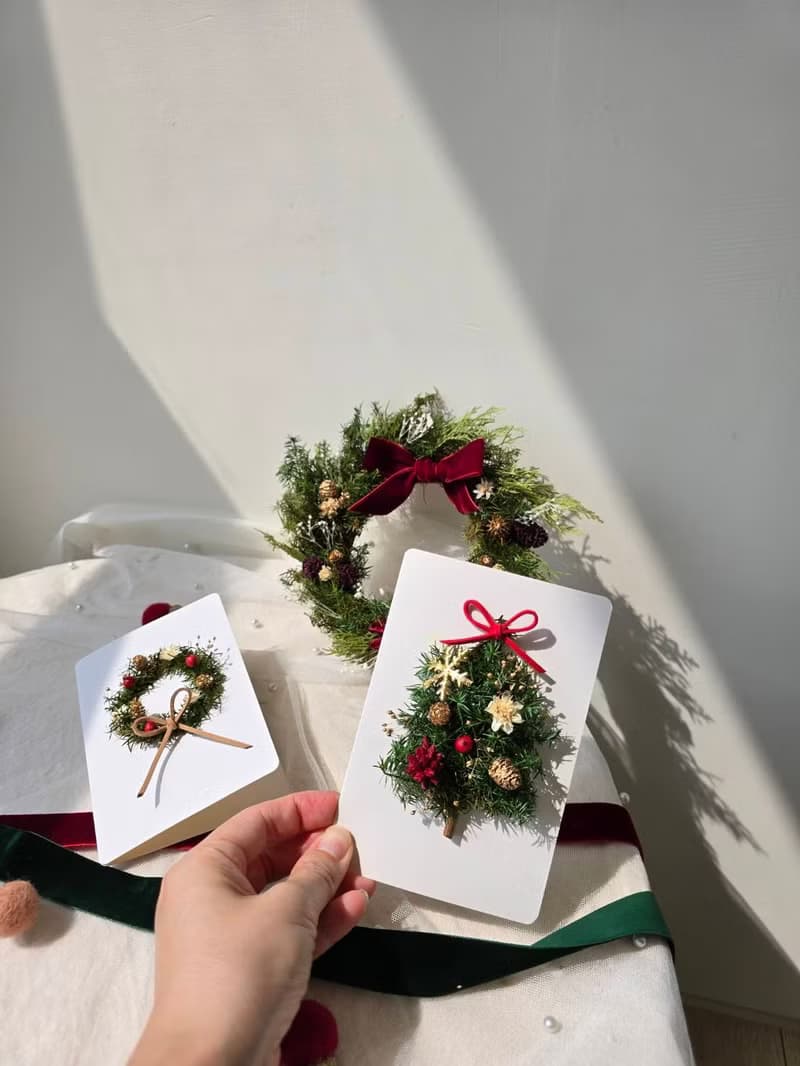 【聖誕限定】永生花手作卡 花圈款.聖誕樹款・交換禮物小物・
