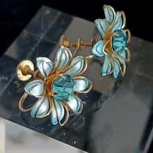vintage jewelry Bugbee Niles 古董雛菊萊茵琺瑯 夾式耳環