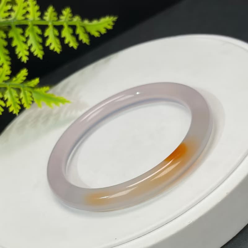 高檔 煙紫瑪瑙手鐲 56MM 高冰凈體起剛玉髓手環 鴻運當頭溫婉平靜