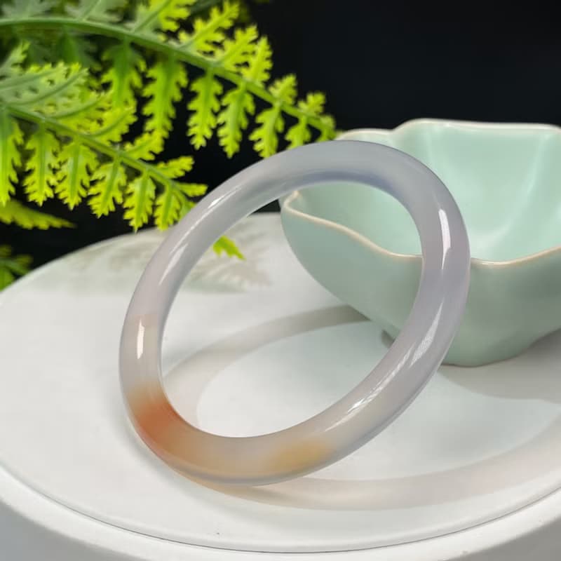 高檔 煙紫瑪瑙手鐲 56MM 高冰凈體起剛玉髓手環 鴻運當頭溫婉平靜