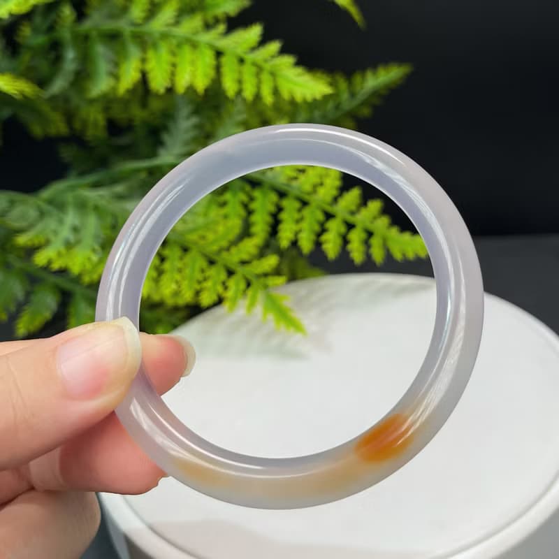 高檔 煙紫瑪瑙手鐲 56MM 高冰凈體起剛玉髓手環 鴻運當頭溫婉平靜