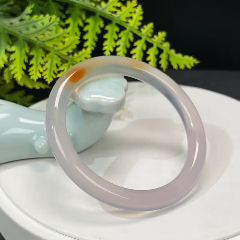 高檔 煙紫瑪瑙手鐲 56MM 高冰凈體起剛玉髓手環 鴻運當頭溫婉平靜