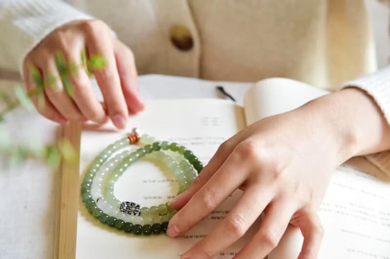 【青荷】天然和田玉青海料漸變108顆老型珠佛珠念珠手串手鏈