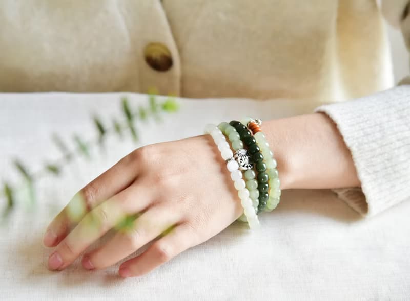 【青荷】天然和田玉青海料漸變108顆老型珠佛珠念珠手串手鏈