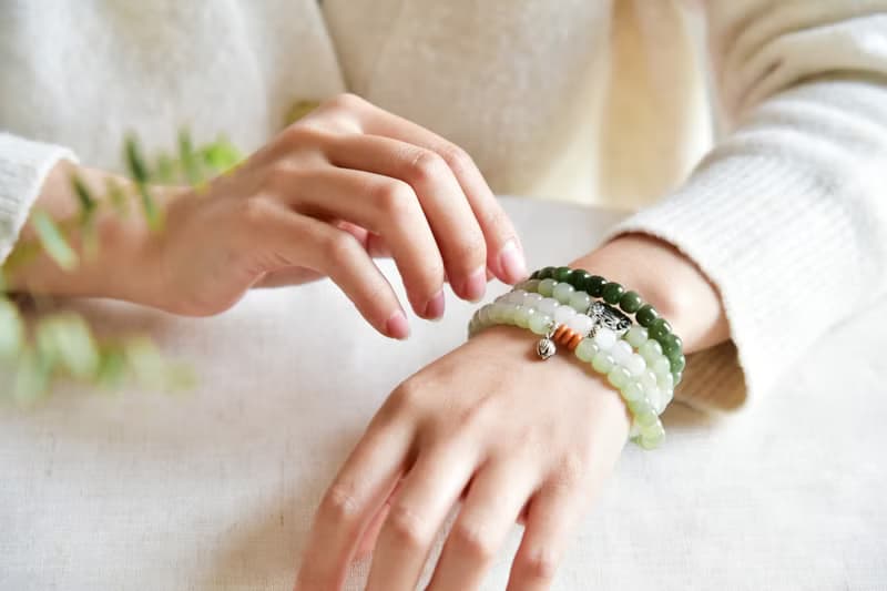 【青荷】天然和田玉青海料漸變108顆老型珠佛珠念珠手串手鏈