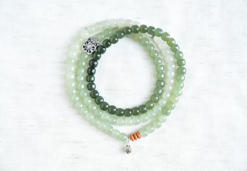 【青荷】天然和田玉青海料漸變108顆老型珠佛珠念珠手串手鏈