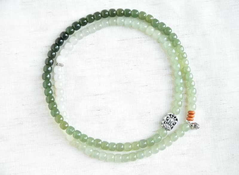 【青荷】天然和田玉青海料漸變108顆老型珠佛珠念珠手串手鏈