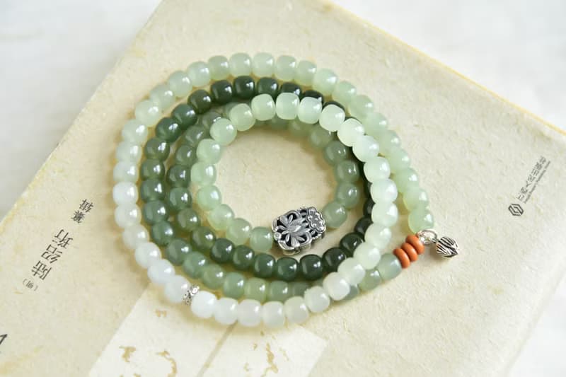 【青荷】天然和田玉青海料漸變108顆老型珠佛珠念珠手串手鏈