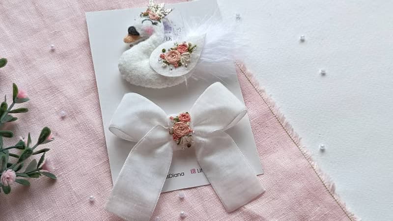 刺繡髮夾白天鵝寶寶髮夾天鵝生日派對