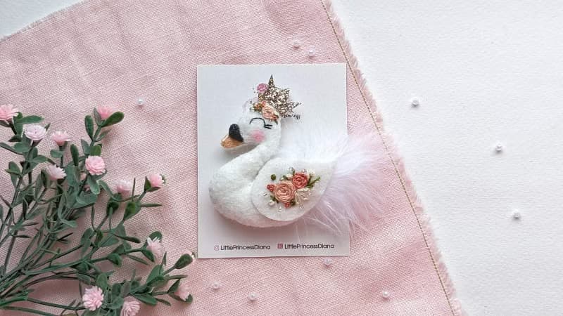 刺繡髮夾白天鵝寶寶髮夾天鵝生日派對
