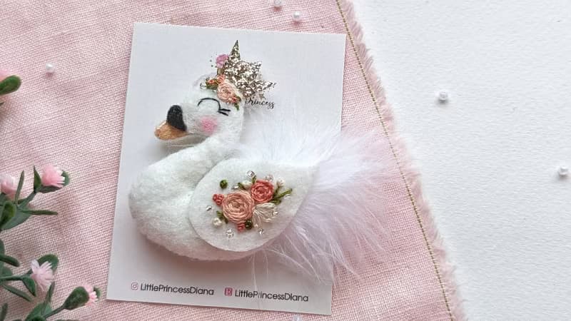 刺繡髮夾白天鵝寶寶髮夾天鵝生日派對